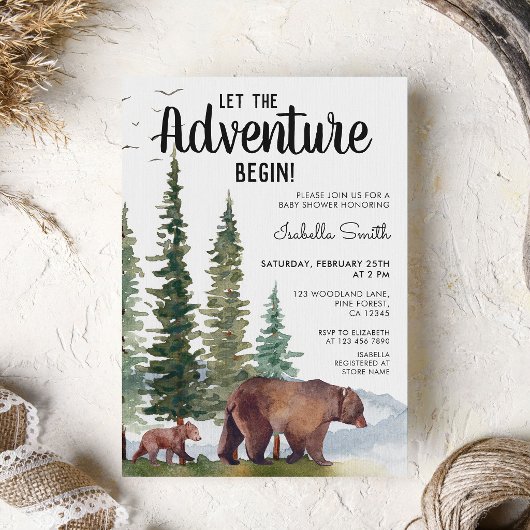Bear Woodland Baby Shower 招待状