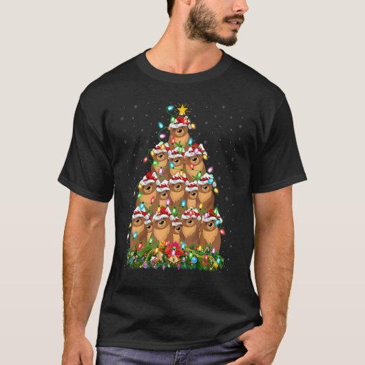 Bear Xmas Lights Santa Grizzly Bear Christmas Tre Tシャツ (正面)