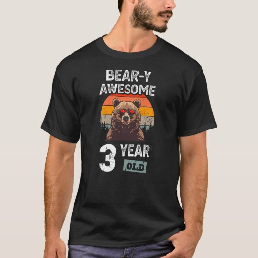 Bear-y Awesome 3 Year Old Funny 3rd Birthday Boy B Tシャツ (正面)