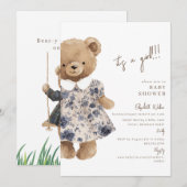 Bear-y Cute テディベア 赤ちゃんお披露目(女の子) 招待状 (正面/裏面)