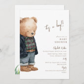 Bear-y Cute Teddy Bear It's a Boy Baby Shower 招待状 (正面/裏面)