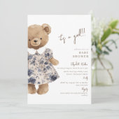 Bear-y Cute Teddy Bear It's a Girl Baby Shower 招待状 (スタンド正面)
