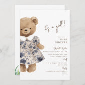 Bear-y Cute Teddy Bear It's a Girl Baby Shower 招待状 (正面/裏面)