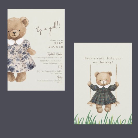 Bear-y Cute Teddy Bear It's a Girl Baby Shower 招待状