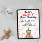 BEAR-Y First Birthday, cute teddy bear birthday 招待状
