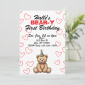 BEAR-Y First Birthday, cute teddy bear birthday 招待状 (スタンド正面)