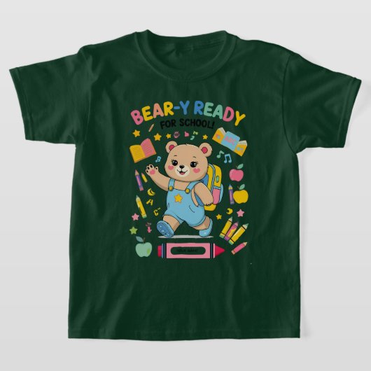 Bear-y Ready for School – かわいい幼稚園バックト Tシャツ (レイダウン)