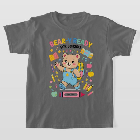 Bear-y Ready for School – かわいい幼稚園バックト Tシャツ (レイダウン)
