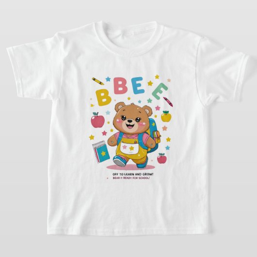 Bear-y Ready for School – かわいい幼稚園バックト Tシャツ (レイダウン)
