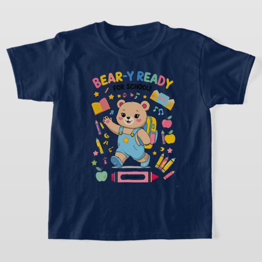 Bear-y Ready for School – かわいい幼稚園バックト Tシャツ (レイダウン)