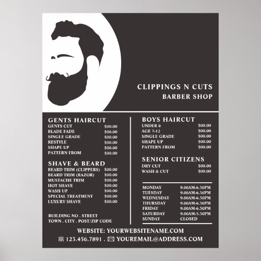 Beard Logo, Men's Barbers Price List ポスター (正面)