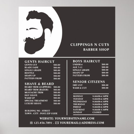 Beard Logo, Men's Barbers Price List ポスター (正面)