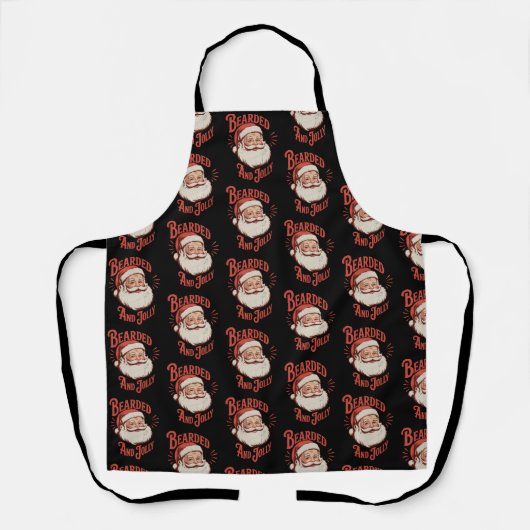 Bearded and Jolly Christmas Beard Funny Retro  エプロン (正面)