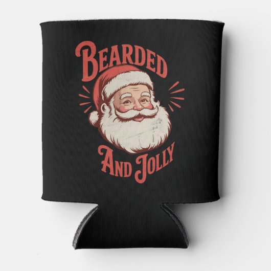 Bearded and Jolly Christmas Beard Funny Retro  缶クーラー (正面)