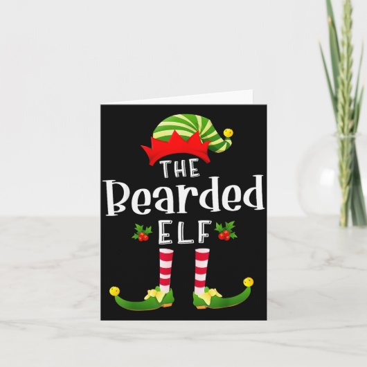 Bearded Christmas Elf Matching Pajama X-mas Party カード (正面)