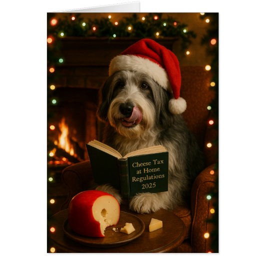 Bearded collie 'Cheese Tax' Christmas card (正面)