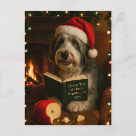 Bearded collie 'Cheese Tax' Christmas postcard ポストカード
