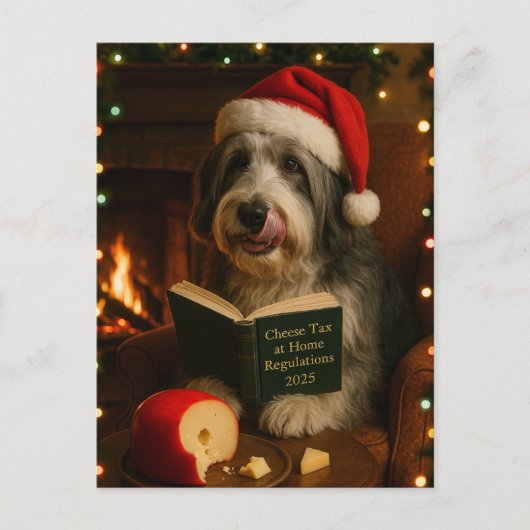 Bearded collie 'Cheese Tax' Christmas postcard ポストカード (正面)