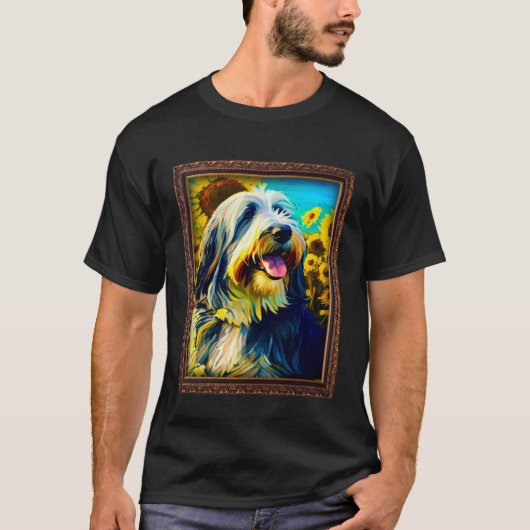 Bearded Collie Painting Sunflower Flower Mom Women Tシャツ (正面)