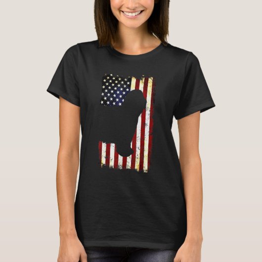 Bearded Collie Silhouette American Flag 4th Of Jul Tシャツ (正面)
