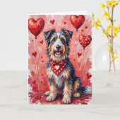 Bearded Collie Valentine Dog Sitting with Hearts カード (黄色い花)