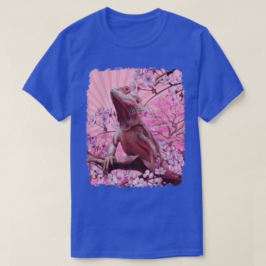 Bearded Dragon Aesthetic Pink Sakura Cherry Blosso Tシャツ (デザイン正面)