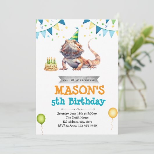 Bearded Dragon birthday invitation 招待状 (スタンド正面)