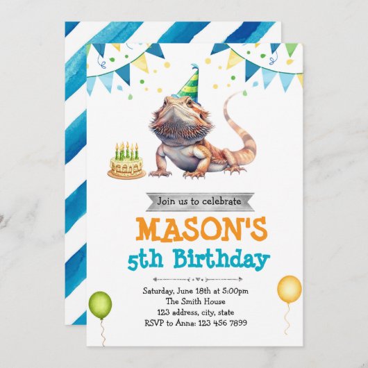 Bearded Dragon birthday invitation 招待状 (正面/裏面)