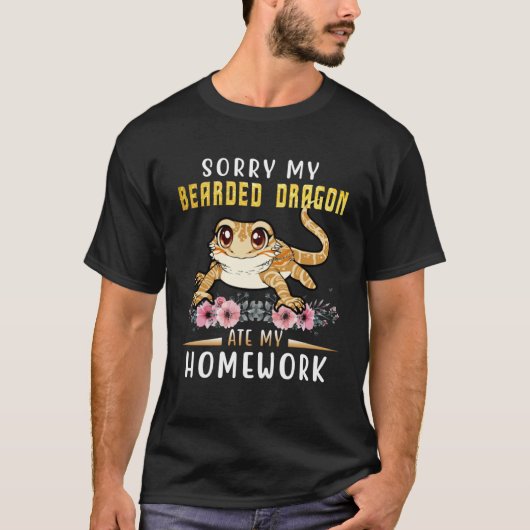 Bearded Dragon Cute Lizard Beardie Ate My Homewor Tシャツ (正面)