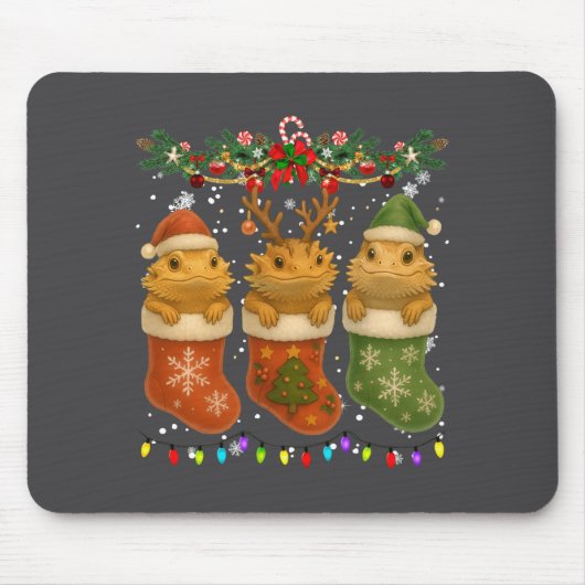 Bearded Dragon In Christmas Socks Lights Bearded D マウスパッド (正面)
