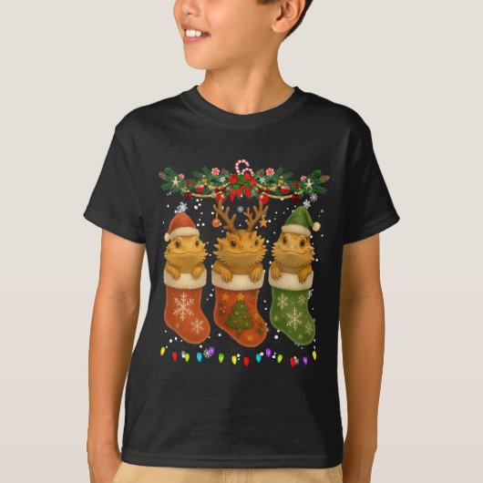Bearded Dragon In Christmas Socks Lights Bearded D Tシャツ (正面)