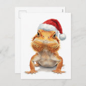 Bearded Dragon in Santa Hat Watercolor シーズンポストカード (正面/裏面)