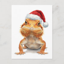 Bearded Dragon in Santa Hat Watercolor