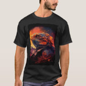 Bearded Dragon mountains sunset lizard retro 70s v Tシャツ (正面)