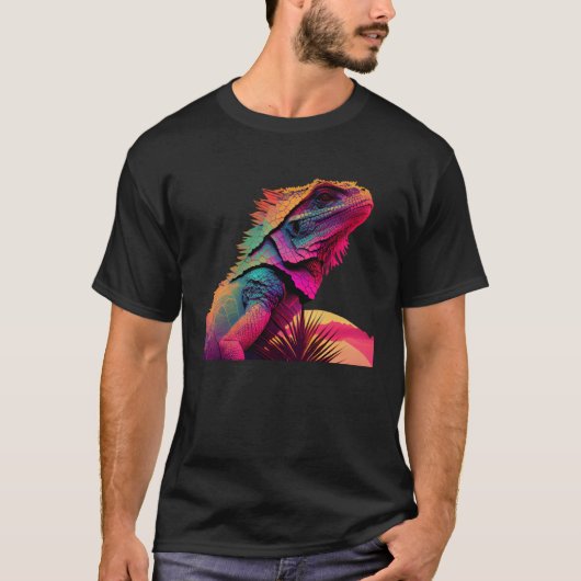 Bearded Dragon Pogona Lizard Vaporwave Tシャツ (正面)
