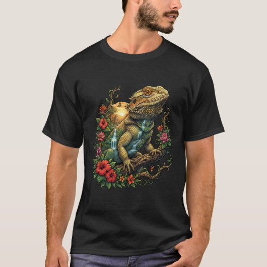 Bearded Dragon Tropical Fantasy Landscape Reptile  Tシャツ (正面)