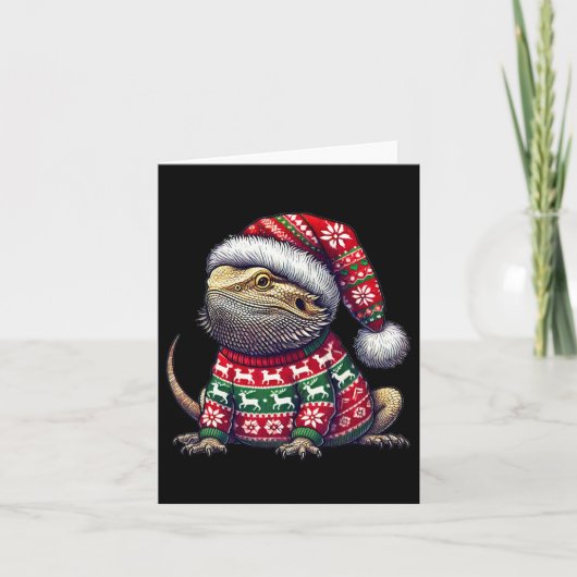 Bearded Dragon Ugly Sweater Santa Hat Christmas  カード (正面)