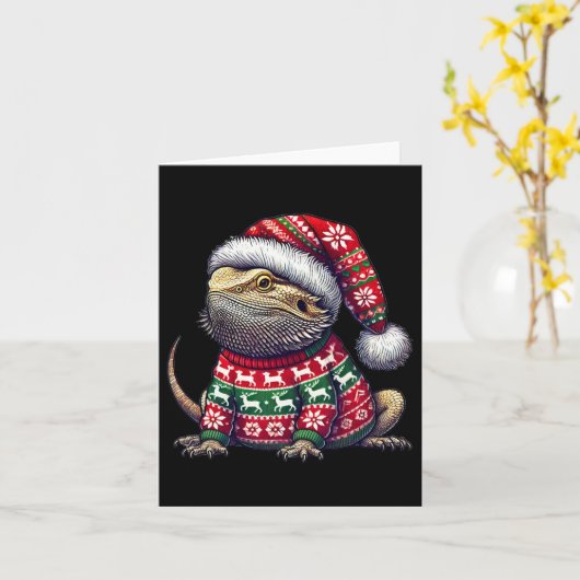 Bearded Dragon Ugly Sweater Santa Hat Christmas  カード (黄色い花)