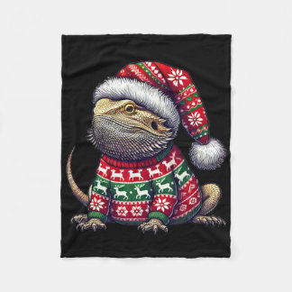 Bearded Dragon Ugly Sweater Santa Hat Christmas  フリースブランケット