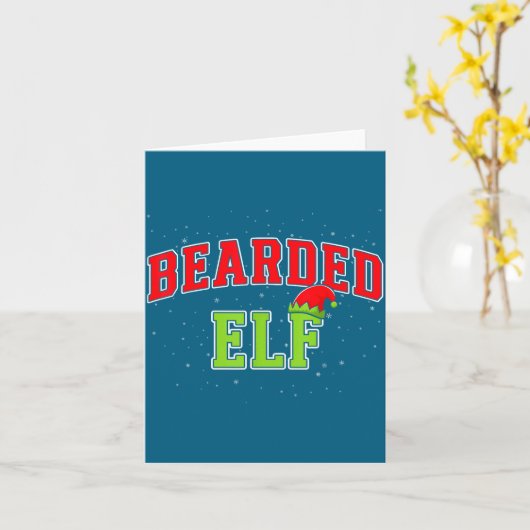 Bearded Elf Christmas Family Matching Group Xmas カード (黄色い花)