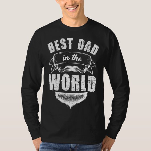Bearded Papa Moustache Bester Papa for World Fathe Tシャツ (正面)
