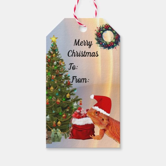 Beardie-クロース- Bearded Dragon Santa ギフトタグ (正面)