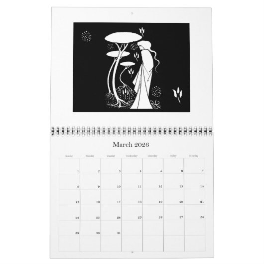 Beardsleyアールヌーボーのイラストレーションのカレンダー カレンダー (3月 2026)