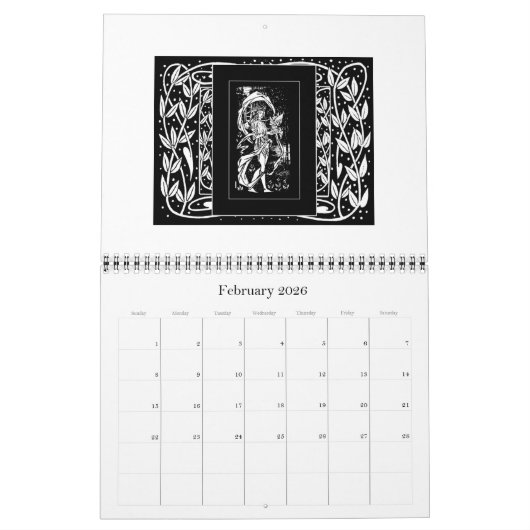 Beardsleyアールヌーボーのイラストレーションのカレンダー カレンダー (2月 2026)