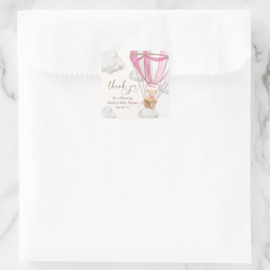 bearly待ちテディベアーピンクありがとう赤ちゃんシャワー スクエアシール (バッグ)