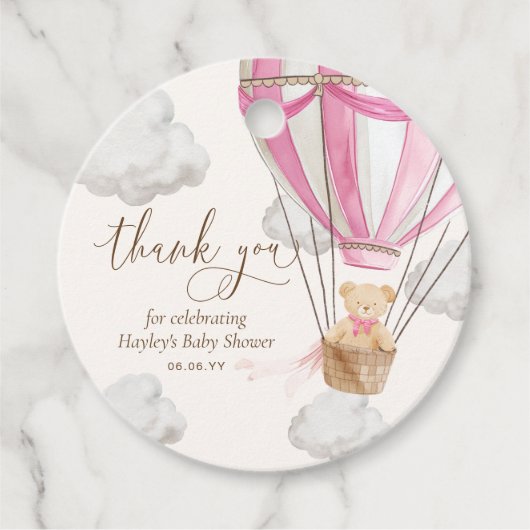bearly待ちテディベアーピンクありがとう赤ちゃんシャワー フェイバータグ (正面)