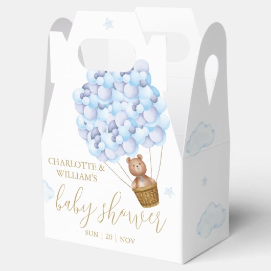 bearly待ちテディベアーベアーブルーバルーン赤ちゃんシャワー フェイバーボックス (オープン)