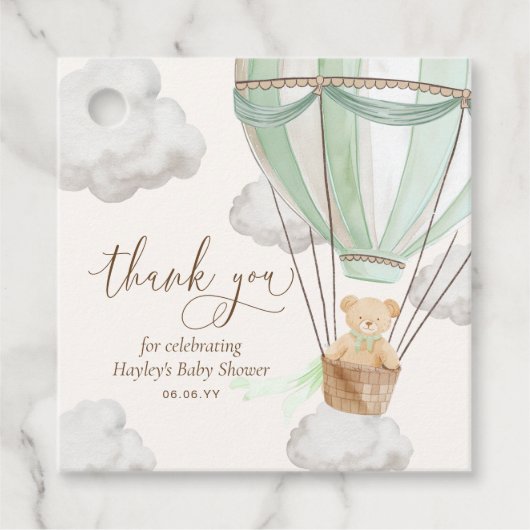 Bearly待ちテディベアーミントありがとう赤ちゃんシャワー フェイバータグ (正面)