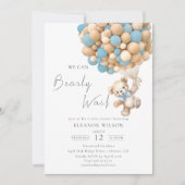 Bearly待ちテディベア赤ちゃんシャワーブルーバルーン 招待状 (正面)