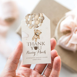Bearly待ち茶色のクマ気球ベビーシャワー ギフトタグ